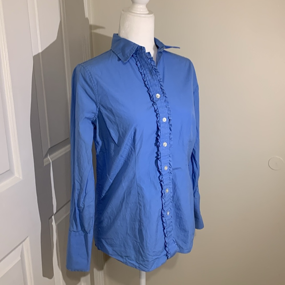 Lands' End ruffle front Oxford